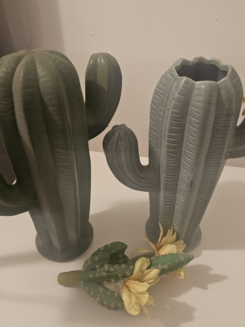 Ceramic Cactus Vase in Sage Green - Decorative Home Accent